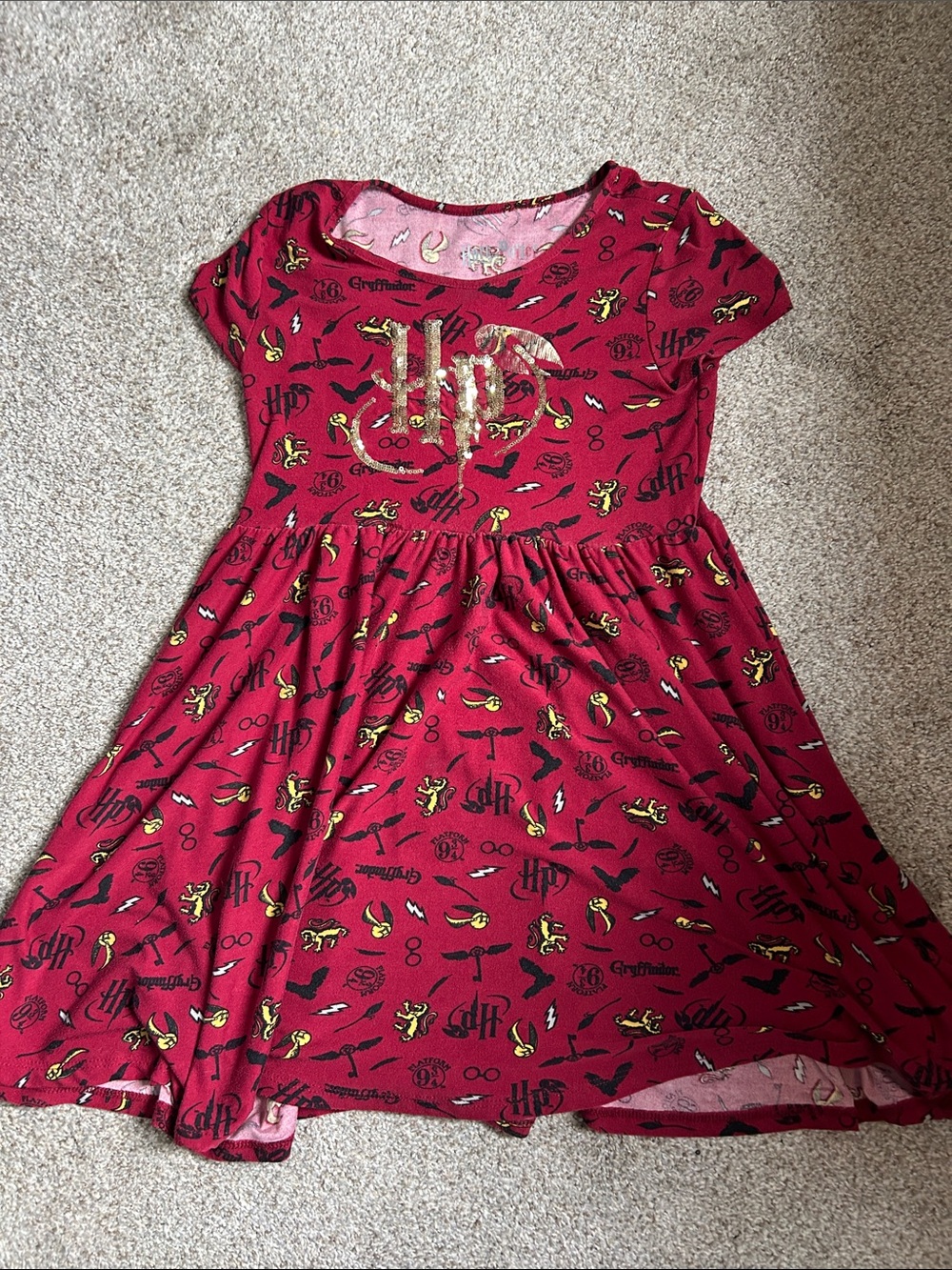 Harry Potter Red Graphic Skater Dress with Gold Foil Logo